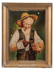 SELF-FRAMED TIN SIGN FOR PAUL JONES & CO. RYE WHISKEY TIN