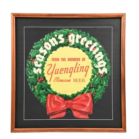 YUENGLING PREMIUM BEER SEASON'S GREETINGS DIE-CUT HEAVY PAPER WREATH SIGN