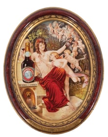 FEHR'S MALT-TONIC WOMAN AND ANGELS ON TIN OVAL TRAY