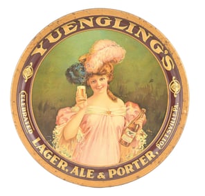 YUENGLING'S BREWERY PLUMED HAT WOMAN BEER TRAY