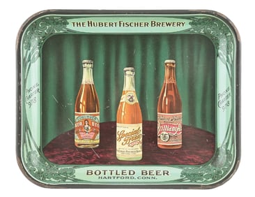 THE HUBERT FISCHER BREWERY 3-BOTTLE TRAY