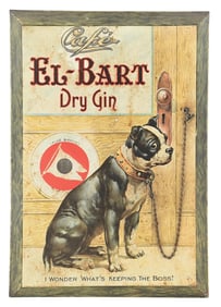 CAFE EL-BART DRY GIN TIN OVER CARDBOARD SIGN