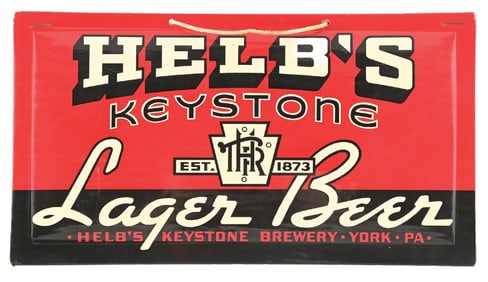 HELB'S KEYSTONE BREWERY CELLULOID HANGING SIGN