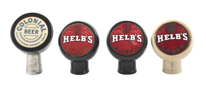 COLLECTION OF 4 HELB'S & COLONIAL BEER TAP KNOBS