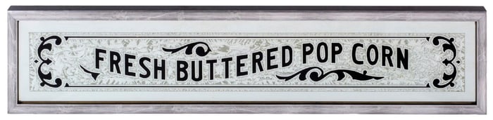 REVERSE PAINTED CHIPPED GLASS FRESH BUTTER POPCORN SIGN