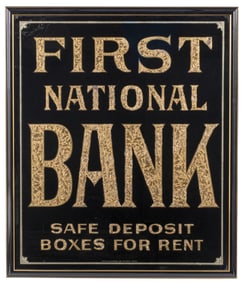 WONDERFUL CHIPPEED GLASS GOLD LEAF INSERT FIRST NATIONAL BANK SIGN