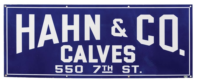 HAHN & CO. COBALT BLUE PORCELAIN SIGN