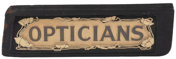 GLASS OPTICIAN SIGN W/ RAISED LETTERING