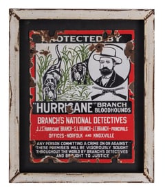FRAMED RARE PORCELAIN BRANCH'S NATIONAL DETECTIVES SIGN