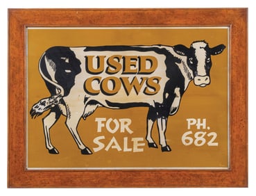 UNUSUAL TIN SIGN ADVERTISEMENT FOR USED COWS