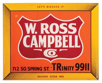 EMBOSSED TIN W. ROSS CAMPBELL SIGN