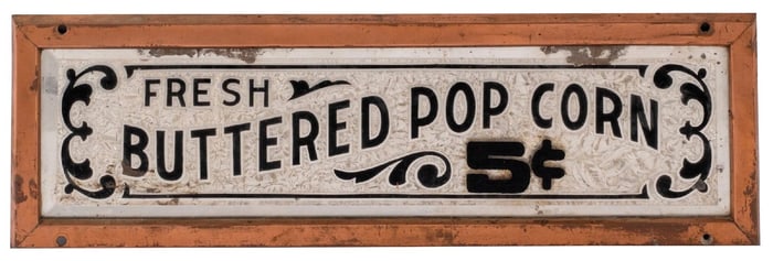 REVERSE PAINTED CHIPPED GLASS FRESH BUTTER POPCORN SIGN