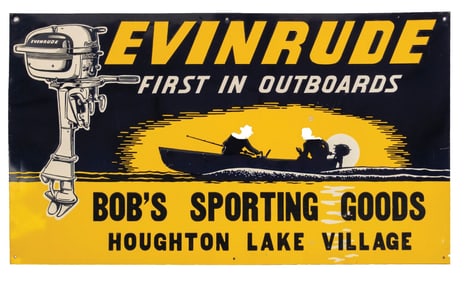 TIN EMBOSSED EVINRUDE OUTBOARD MOTOR SIGN