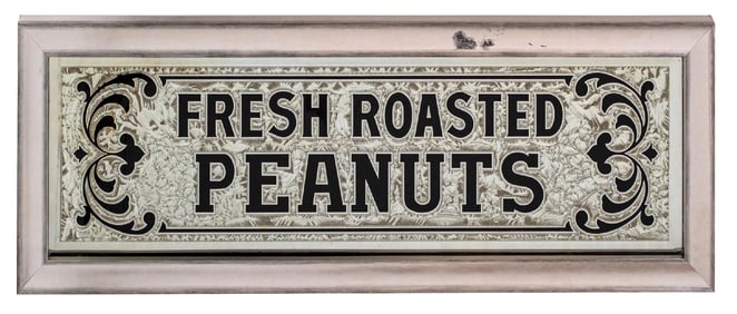 OVERSIZED REVERSE GLASS CHIPPED SIGN FOR FRESH ROASTED PEANUTS