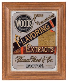 WOOD'S FLAVORING EXTRACTS GLASS SIGN