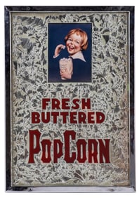CRETOR'S FRESH BUTTERED POPCORN REVERSE GLASS SIGN