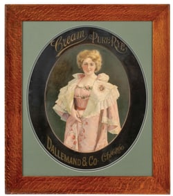 CREAM PURE RYE DALLEMAND AND CO. FRAMED ADVEETISING OF WOMAN IN FLORAL COVER