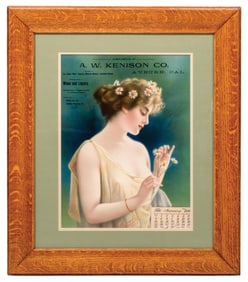A.W. KENISON CO. CALENDAR IN FRAME OF BEAUTIFUL WOMAN WITH DAISIES IN HAIR