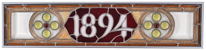 STAINED AND JEWELED GLASS "1894" TRANSOM WINDOW SIGN