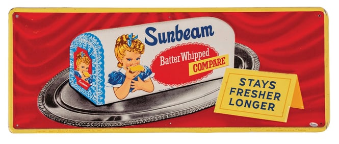 SELF-FRAMED HORIZONTAL TIN SUNBEAM BREAD SIGN