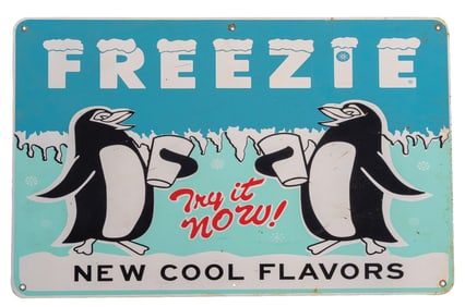 TIN SIGN ADVERTISING FREEZIE NEW COOL FLAVORS