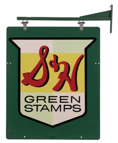 DOUBLE-SIDED TIN S & H GREEN STAMP SIGN
