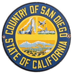 COUNTRY OF SAN DIEGO STATE OF CALIFORNIA MUNICIPAL PORCELAIN SIGN
