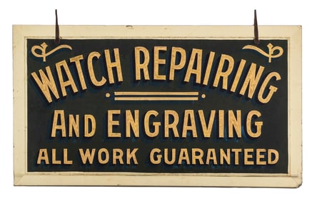 WATCH REPAIRING AND ENGRAVING ON REVERSE GLASS SIGN