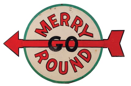 DIE-CUT TIN MERRY-GO-ROUND ADVERTISING SIGN