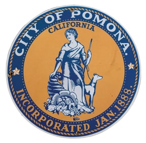 CITY OF POMONA CALIFORNIA MUNICIPAL PORCELAIN SIGN
