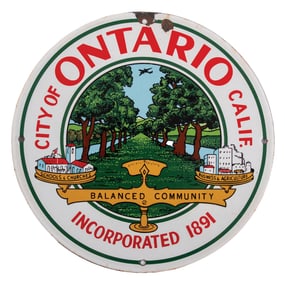 CITY OF ONTARIO CALIFORNIA PORCELAIN MUNICIPAL SIGN