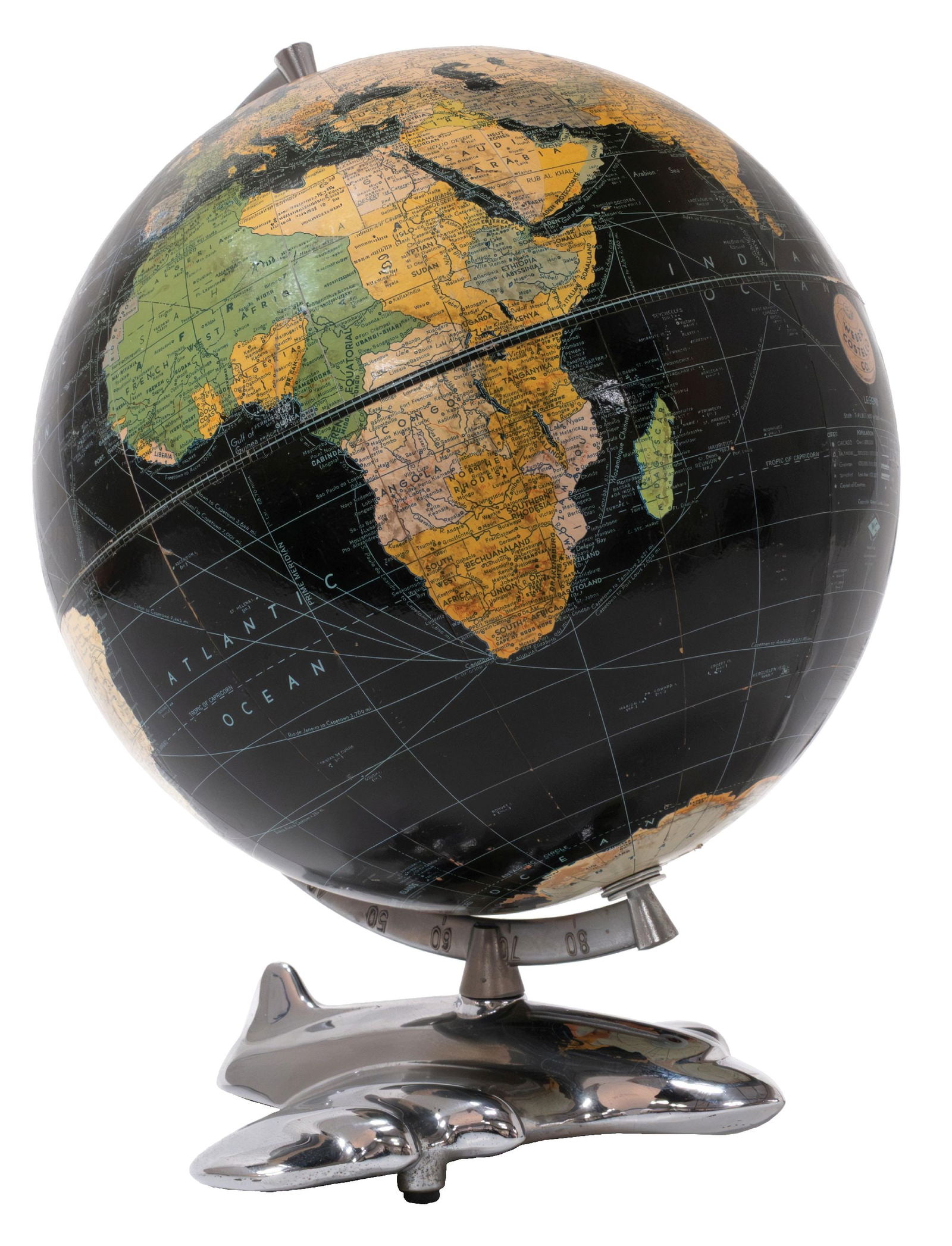 ART DECO WEBER COSTELLO GLOBE ON AIRCRAFT STAND (1 of 5)