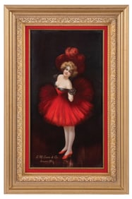 E.M COATS AND CO. FRAMED ADVERTISING OF WOMAN IN RED