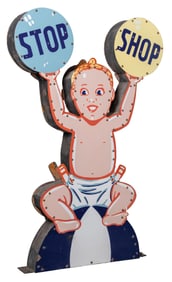 PORCELAIN DIE-CUT "STOP SHOP" BABY SIGN