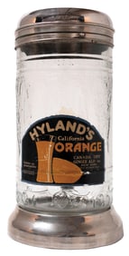 EMBOSSED GLASS HYLAND'S CALIFORNIA ORANGE DRINK DISPENSER