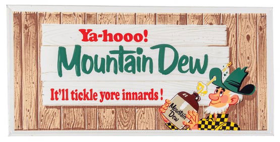 SELF-FRAMED TIN MOUNTAIN DEW SIGN