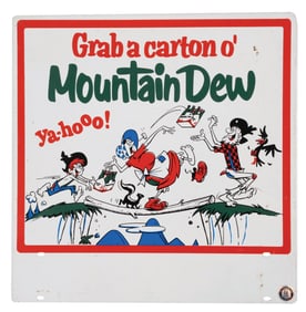 MOUNTAIN DEW RACK TOPPER SIGN GRAB A CARTON O' MOUNTAIN DEW" SIGN