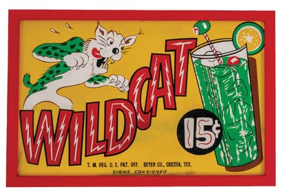 WILDCAT SODA POP MASONITE SIGN W/ WILDCAT GRAPHIC