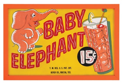 BABY ELEPHANT SODA POP PAINTED MASONITE SIGN W/ ELEPHANT GRAPHIC