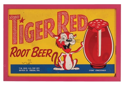 TIGER RED ROOT BEER MASONITE SIGN W/ TIGER GRAPHIC