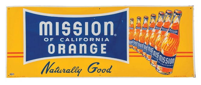 TIN ROLLED EDGE MISSION ORANGE SIGN