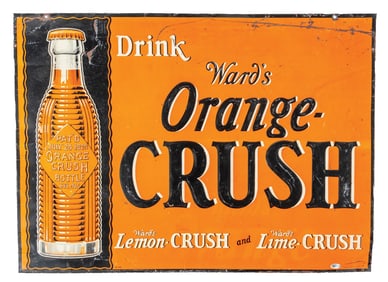 TIN ROLLED EDGE ORANGE CRUSH SIGN
