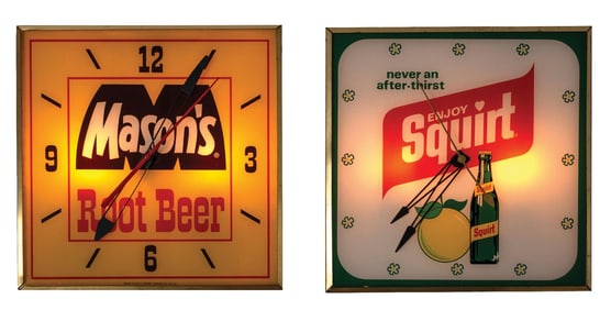 PAIR OF SQUARE BUBBLE LIGHT-UP SODA CLOCKS