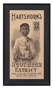 FRAMED PAPER ADVERTISING FOR HARTSHORN'S ROOT BEER EXTRACT