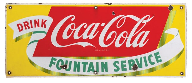 PORCELAIN COCA-COLA FOUNTAIN SERVICE SIGN