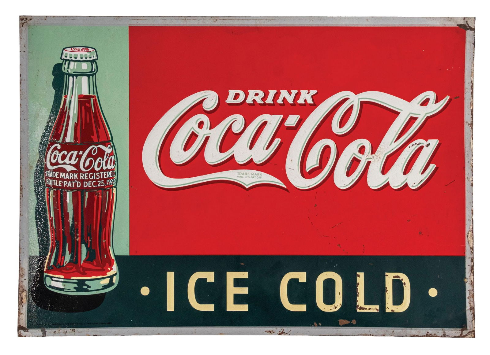 COCA-COLA TIN TACKER SIGN W/ CHRISTMANS BOTTLE IMAGE (1 of 3)