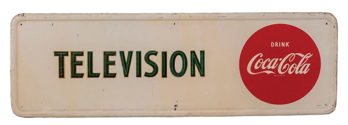 SELF-FRAMED TIN COCA-COLA SIGN W/ TELEVISION PRIVILEGE PANEL