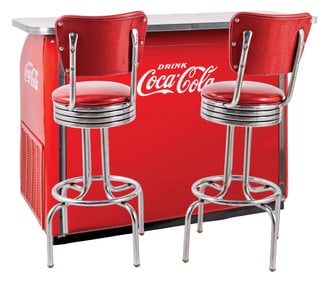 VICTOR 2-DRAWER COCA-COLA BAR COOLER WITH TWO SWIVEL CHAIRS