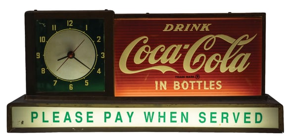 COCA-COLA COUNTERTOP PLEASE PAY WHEN SERVED LIGHT-UP CLOCK