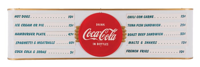 DRINK COCA-COLA IN BOTTLES LUNCH MENU TIN SIGN